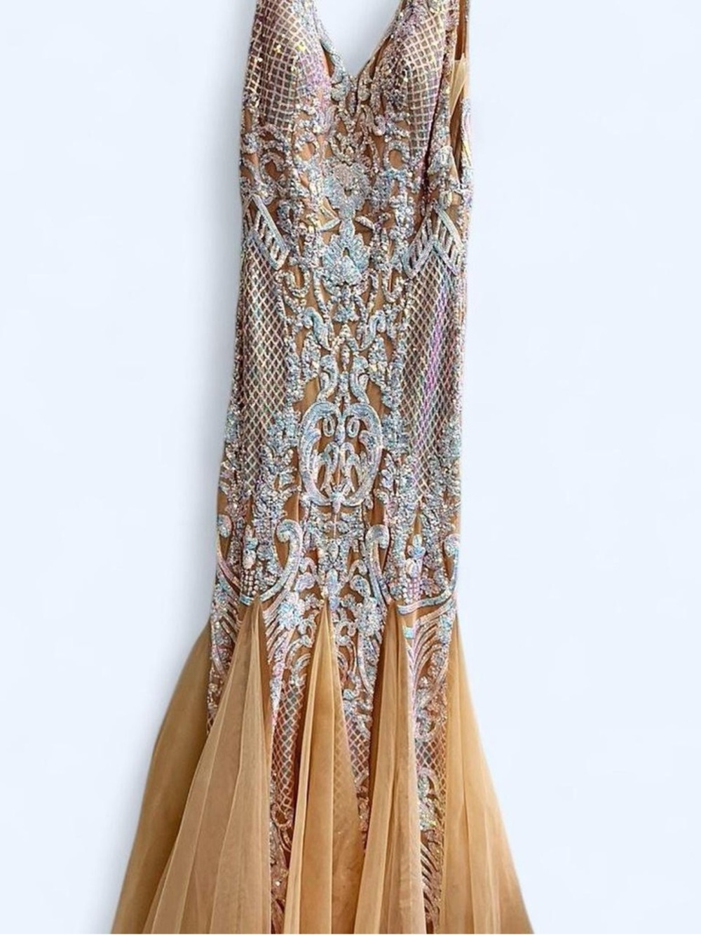Gold Sequin Embellished V-Neck Maxi Dress